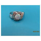 Sterling Moonstone & CZ Pretty sz8 Ring 4g