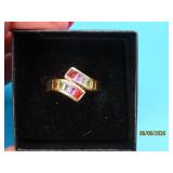 14kt Gold CrissCross sz9 MultiStone Ring 4g
