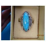 Sterling large Turqoise sz8 BBJsgd Ring 14.8g