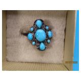 Sterling Turquoise 9stone Cluster sz7 Ring 6g