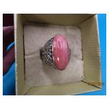 Sterling Filagree Oval Cabochon Rose sz8 Ring 10g