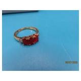 18kt OVER Sterling Fire Opal Diamond sz7 Ring