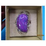 Amazing Purple Stone Sterling XL sz7 Ring 17.7g