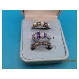 (3) Sterling Silver sz7 Rings Purple/Pearl 8.5g