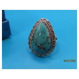 Sterling TearDropFront Turquoise sz8 Ring 7.3g AM