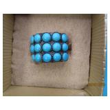 Sterling 15stone Turquoise Cluster sz7.75 Ring 7g