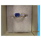 14kt Gold sz7 Ring Modernistic Blue Stone CZ 4.1g