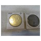 Lot (2) 1921 Morgan Silver Dollar Coins In Sleeves