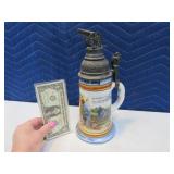 Antique Beer Stein Germany CANNON Metal Topper