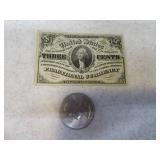 3cent Fractional Currency Bill Money