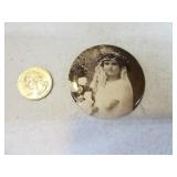 Antique 2.25" Compact Mirror w/ Girl Scene
