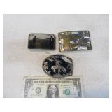Lot (3) Vtg Belt Buckles Cowboy~Pearl~Gun Showdown