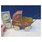 Antique 7" Tin Stroller DollType Toy Scene Metal
