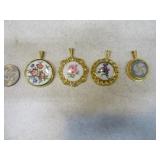 Lot (4) Jewelry Pendants Marked Porcelain "A"