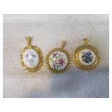 Lot (3) Jewelry Pendants Marked Porcelain "C"