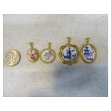 Lot (4) Jewelry Pendants Marked Porcelain "D"