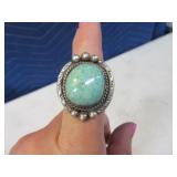 Pawn Silver Turquoise sz8.25 Ring w/ Ball Inlay