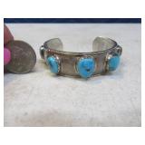 Five Stone Pawn Silver Turquoise Bracelet Detailed