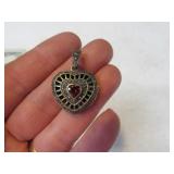 .925 Silver Lockett Pendant w/ Heart Purple Stone