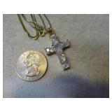 .925 Gold Cross Bling Pendant w/ 17" Necklace