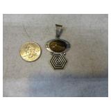 Sterling 1.5" Pendant w/ Tiger Eye Stone