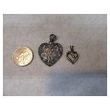 Lot (2) Sterling Silver HEART Pendants