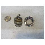 Antique Bling Pin & Stone Pendant Jewelry