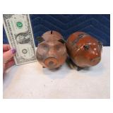 Lot (2) Metal Piggy 5" Banks