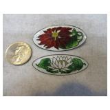 Lot (2) Antique Sterlilng Cloisonnen Pins Jewelry