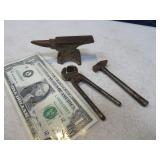 Antique Mini 4" Anvil & Two Tools