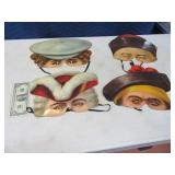 Lot (4) Antique Paper Masks HumanLook Masquerede