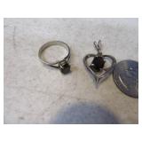 Sterling Vtg Pendant & sz7 Ring w/ Red Stones NICE