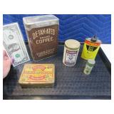Lot (5) Antique Tins GunOil~Cofee~Spice~Pills