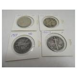 Lot (4) Early1900s Walking LIberty Silver 1/2 Dolr
