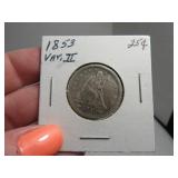 1853 Quarter sleeved Seated
