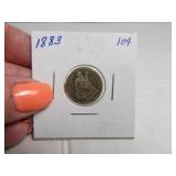 1883 Silver Seated Dime Coin sleeved