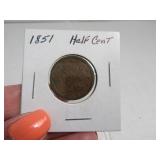1851 Half Cent Coin sleeved Nice
