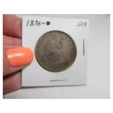 1876 Seated Liberty Half Dollar Silver Coin sleevd
