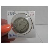 1908o Barber Half Dollar Silver Coin sleeve