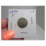 1875 Seated Silver Dime Coin sleeved