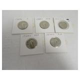 Lot (5) 1920s/30s Silver Quarters sleeved