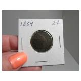 1864 2cent Piece Antique Coin sleeved