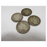 Lot (4) BarberHead Early Silver Quarters