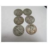 Lot (6) Silver Liberty Standing Half Dollars