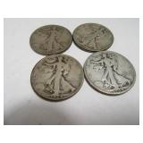 Lot (4) Walking Liberty Silver Half Dollars