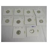 Lot (10) pre64 Silver Roosevelt Dimes sleeved AUsh