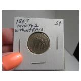 1867 Nickel Coin in sleeve