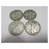 Lot (4) Silver Liberty Standing Half Dollar Coins