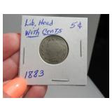 1883 Liberty Head V Nickel Coin sleeved