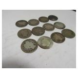 Lot (12) BarberHead Dimes Old Coins Silver